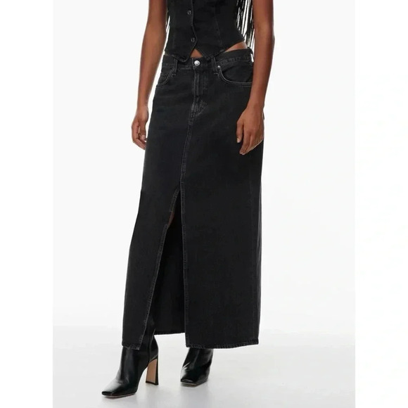 NWT AGOLDE Leif Skirt Mid Rise Denim Maxi Skirt Jean Spider Black 30 - Picture 1 of 17